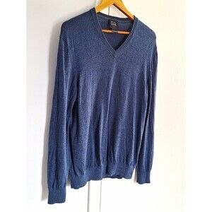 Jos. A. Bank 100% Merino Wool Men's Blue V-Neck Tight-Knit Pullover Sweater L